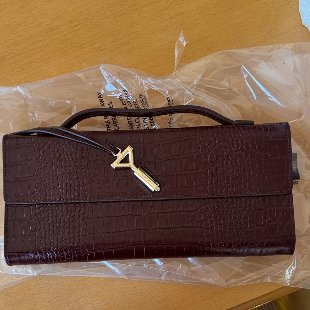 Chic Crocodile-Embossed Clutch in Rich Brown